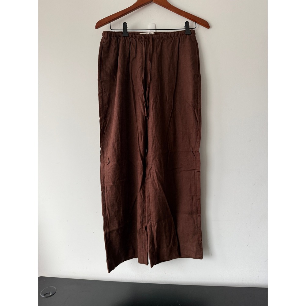 Abercrombie & Fitch Brown Linen Blend Wide Leg Pull On Drawstring Pants XS